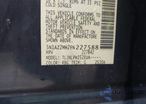 2015 Nissan Murano S из США, поврежденный, VIN 5N1AZ2MH2FN227588